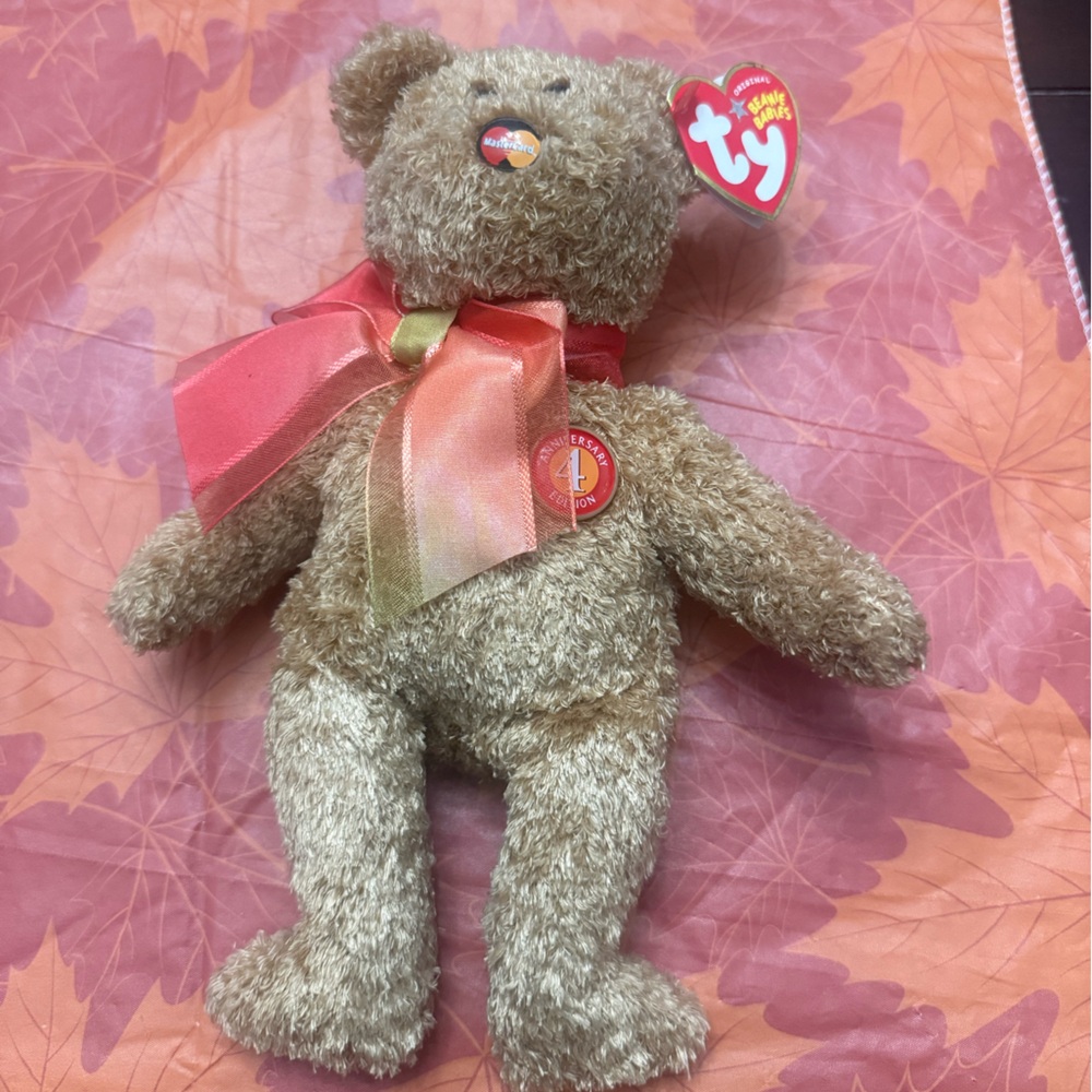 Ty Plush Bear with Red and Gold Ribbon